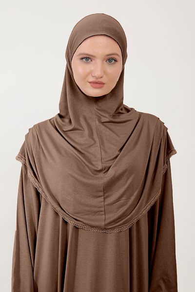 Sonbaharmoda Φόρεμα προσευχής Hijab Cotton Lace - Με μαντίλα, Ολόσωμο, Χτενισμένο Βαμβακερό Ύφασμα