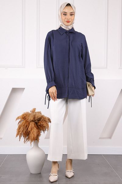 İmajButik Μπλε Navy Tie Loose πουκάμισο