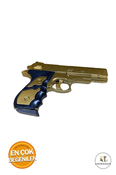 PapatyamPartiEvi Metalik Parlak Sarı Boncuk Atan Tabanca Estetik Görünüş Kaliteli Plastik Oyuncak Silah Boncuk Hediye