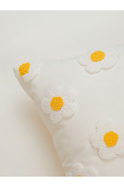Galia Tasarım Papatya - Husă de pernă cu model floral - Ecru/galben