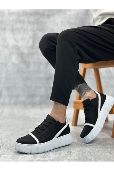 pabucmarketi Lace-Up Men's Casual Shoes Black (White Sole)