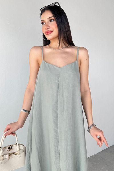 Cappmoda ELB-2975 Χακί Φόρεμα Midi με ρυθμιζόμενο λουράκι