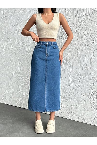 Dema fustă din denim albastru din bumbac