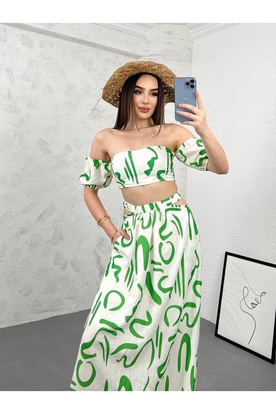 hipnoz butik Linen Women's Bustier and Skirt Set - Original Visual