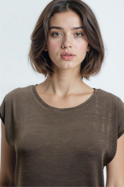 WESTMARK LONDON Brown Crew Neck Cotton Women's Short Sleeve T-Shirt Betty O-Neck Top