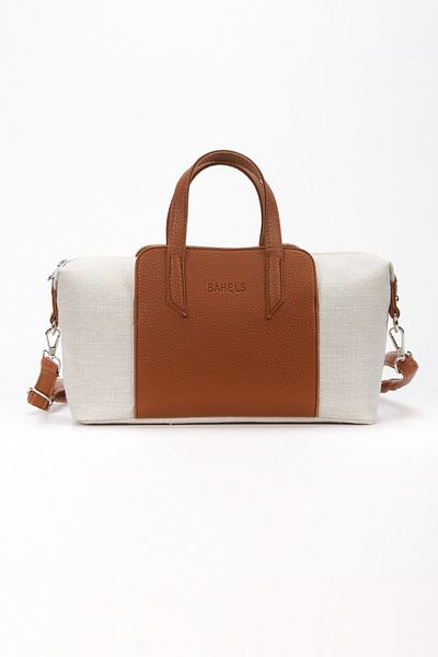 BAHELS Women's Marron Elegance Tan Canvas Leather Shoulder and Hand Bag