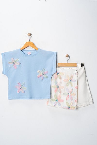 ILY Kids Floral Patterned Shorts Skirt 2-Piece Children's Set