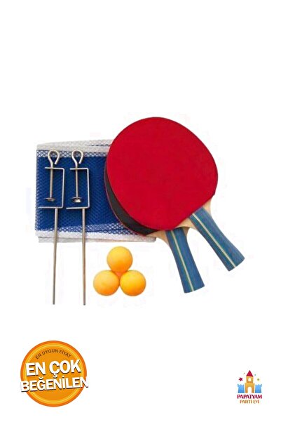 PapatyamPartiEvi Ahşap Masa Tenisi Raketi Seti - Hediyeli File ve Pinpon Topl...