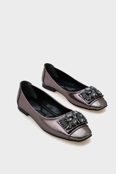 Capone Outfitters Agnes Toe Metallic Stone Buckled Stylowe baleriny