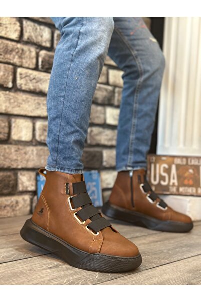 pabucmarketi Men's Sports Boots with Straps and Zipper Brown (Black Sole)