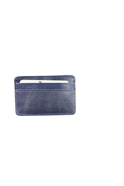 Karalı Deri Karali Leather Oval Card Holder Small Crazy Navy Blue K610-4