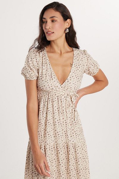 Tudors Rochie de damă, slim fit, cu mâneci scurte, cu decolteu în V, imprimată