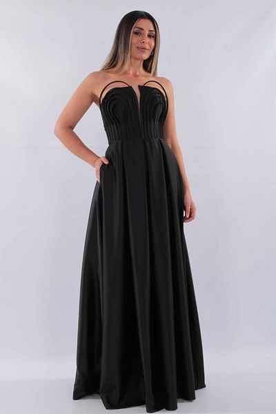 aşkın göksu Black Strapless Chest Ribbon Underwire Detailed Women's Evening Dress
