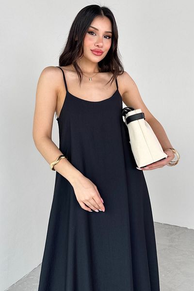 Cappmoda ELB-01776 Μαύρο Μακρύ Φόρεμα με Ρυθμιζόμενο λουράκι