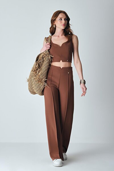 EXPLOSION Göğüs Dekolteli Gold Metal Fermuarlı Crop Bluz