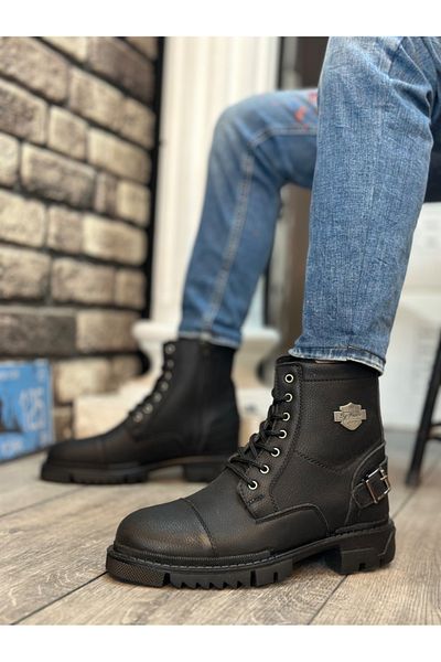 pabucmarketi Zippered Lace Detailed Men's Boots Black