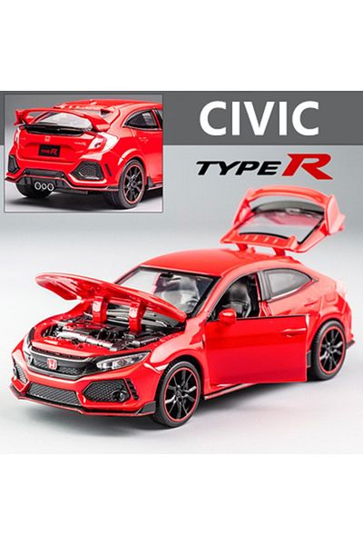 Shem 1:32 سيارة هوندا سيفيك من النوع R موديل Diecasts سيارة رياضية معدنية مع الصوت والضوء