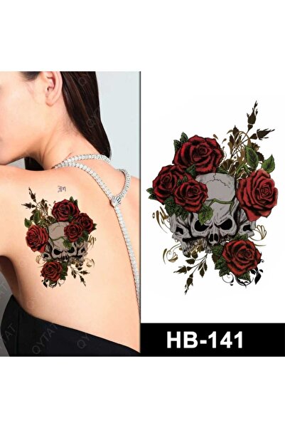 Eva Rose Gül Ve Karu kafa Geçici Dövme Bilek Boyun Kol Bacak Ve Göbek bel sır...
