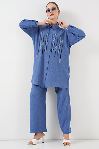 Bigdart Desenli Tunik Pantolon İkili Takım 6720 - İndigo