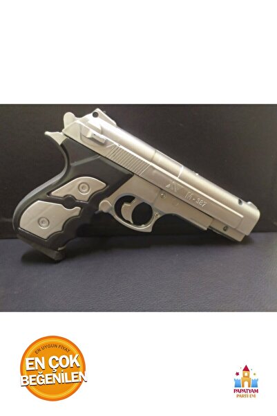 PapatyamPartiEvi Oyuncak Silah Boncuk Atan Tabanca ile 600 Adet Gümüş Renk Bo...