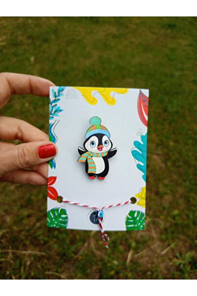 toptanbuldum Penguen Ahşap Rozet Marteniçka Bileklik Hediyeli -Çanta-Broş-Aks...