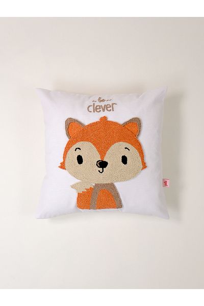 Galia Tasarım Galia Kids Punch Throw Pillow Case with Fox Figure and Be Clever Motto and Animal Figure