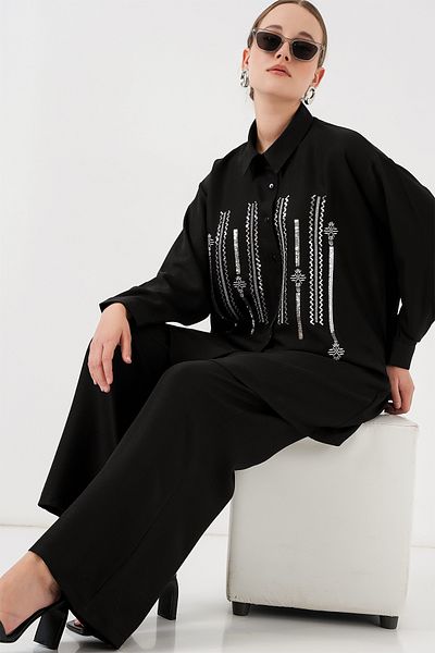 Bigdart Παντελόνι με σχέδιο Tunic Διπλό Σετ 6720 - Μαύρο