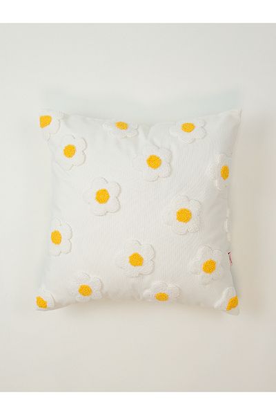 Galia Tasarım Papatya - Husă de pernă cu model floral - Ecru/galben