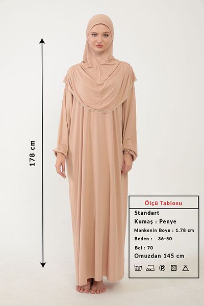 Sonbaharmoda Φόρεμα προσευχής Hijab Cotton Lace - Με μαντίλα, Ολόσωμο, Χτενισμένο Βαμβακερό Ύφασμα