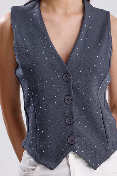 LOVES AGAZA Women's Gray V-Neck Stone Fitted Vest