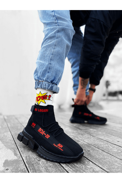 pabucmarketi Tarz Sports Boots Black Red (Black Sole)