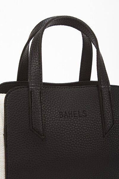 BAHELS Women's Marron Elegance Black Canvas Leather Shoulder and Hand Bag