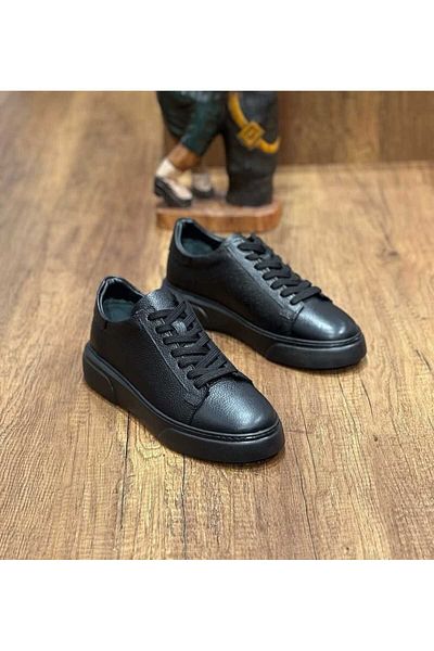 Elit 444 Black Genuine Leather Eva Sole Men's Casual Shoes