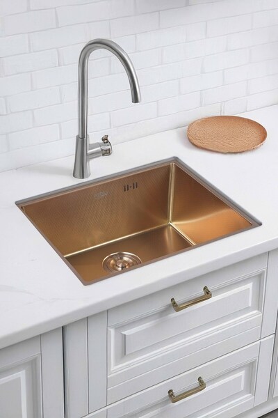 DYSNOX Erva Serisi %100 Krom Bronz 70x45 Paslanmaz Mutfak Eviyesi, Mutfak Lav...