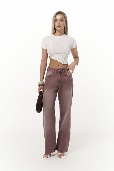 MAİ COLLECTİON Norris Asymmetrical Ecru Crop