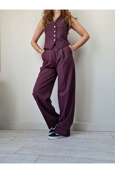 Telablanka Vest Suit Polyviscos Fabric Vest Plazzo Suit_Bordo