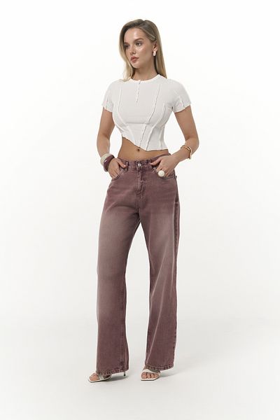 MAİ COLLECTİON Volme Washed Burgundy Jean Trousers