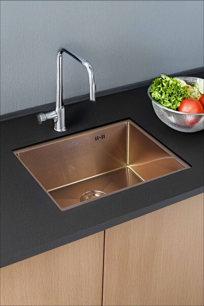 DYSNOX Mer Serisi %100 Krom Bronz 65x45Cm Paslanmaz Mutfak Eviyesi, Mutfak La...