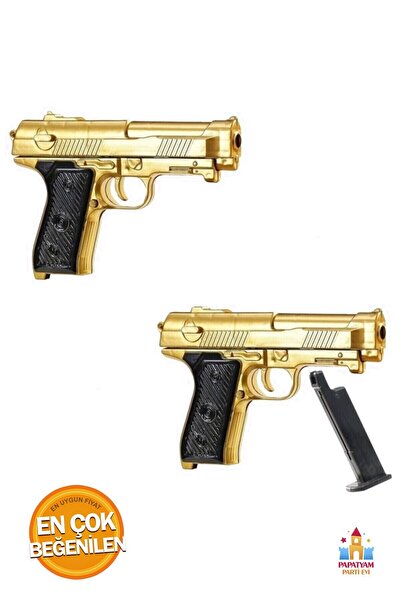 PapatyamPartiEvi Hediye Boncuklu 2'li Tabanca Seti - 2'li Gold Oyuncak Tabanca Çocuklar İçin Güvenli Oyuncak