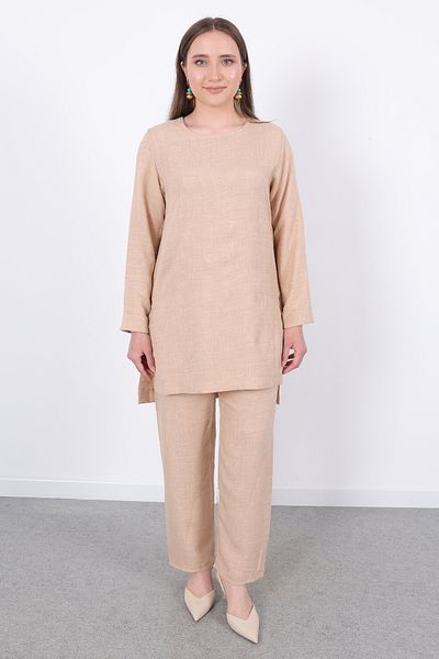 Linvey Daily Stylish Sofia Linen Cuffed Slit Summer Women's Trouser Hijab Suit