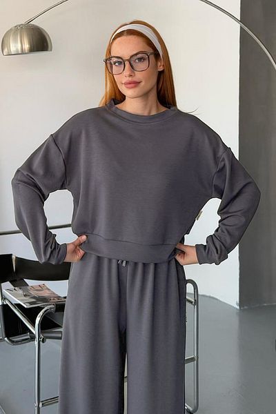 Cappmoda TKM-1103 بلوزة فضفاضة من القماش المدخن مع خصر مرن من Palazzo Bottom طقم مزدوج