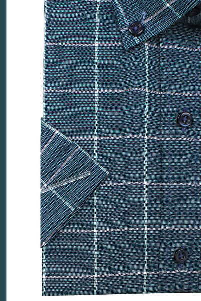 Varetta Erkek Zümrüt Yeşil Kollu Pamuklu Kareli Cepli Trend Yazlık Gömlek