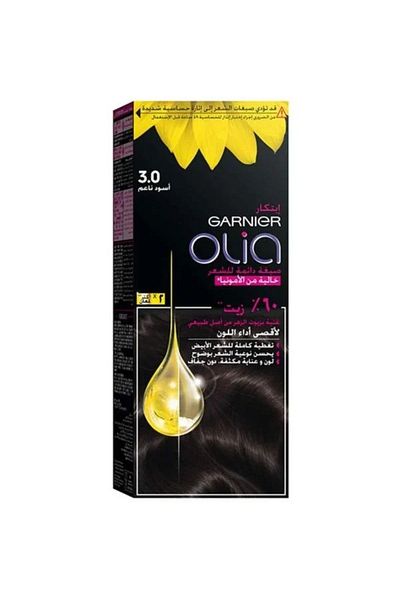 OLİA Garnier Olia Permanent Ammonia-Free Hair Color, Soft Black - No. 3.0