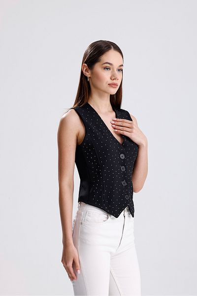 LOVES AGAZA Women's Black V-Neck Stone Fitted Vest