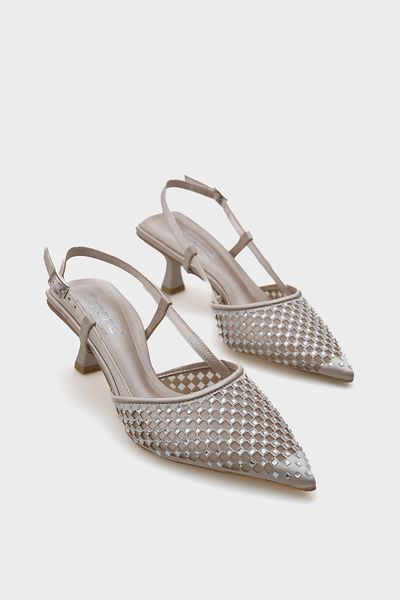 Capone Outfitters Olga Satin Stone Damenschuhe mit mittlerem Absatz und spitzer Zehenpartie und offenem Rücken