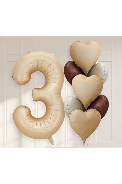 PARTİSERÜVENİ Caramel Age and Heart Balloon Set 100 cm