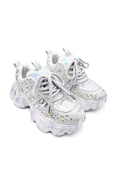 Tmall Pantofi sport pentru femei, din piele ecologică, cu pietre, D1364, argintii