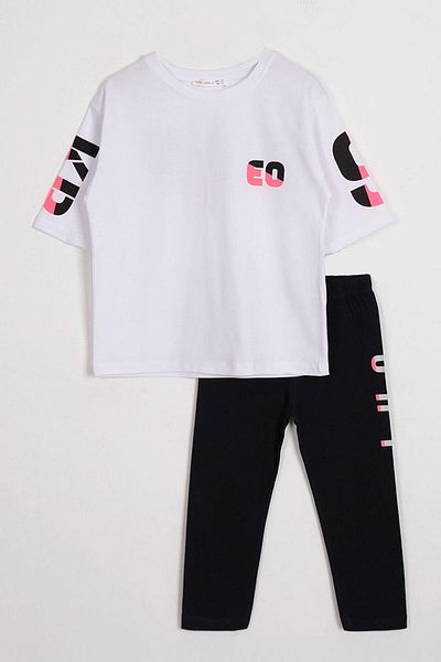 zepkids Short Sleeve Letter Printed White Color Girls' Tights Suit