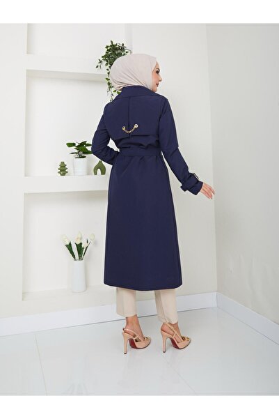 KMKkombin ARKASI ZİNCİRLİ ORTA BOY KADIN TRENÇKOT