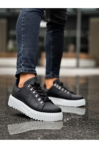 pabucmarketi Lace-Up Men's Casual Shoes Black (White Sole)